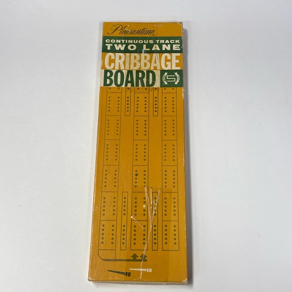 Vintage Cribbage Set Pleasantime Wood Board 1963 two lane track complete #715 - Picture 1 of 12